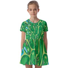 Golf Course Par Golf Course Green Kids  Short Sleeve Pinafore Style Dress