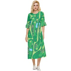 Golf Course Par Golf Course Green Double Cuff Midi Dress by Cowasu