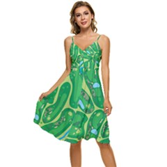 Golf Course Par Golf Course Green Sleeveless Tie Front Chiffon Dress by Cowasu