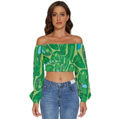 Golf Course Par Golf Course Green Long Sleeve Crinkled Weave Crop Top by Cowasu