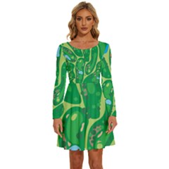 Golf Course Par Golf Course Green Long Sleeve Wide Neck Velvet Dress by Cowasu