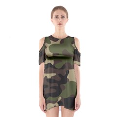 Texture Military Camouflage Repeats Seamless Army Green Hunting Shoulder Cutout One Piece Dress