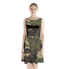 Texture Military Camouflage Repeats Seamless Army Green Hunting Sleeveless Waist Tie Chiffon Dress