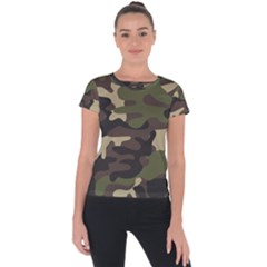 Texture Military Camouflage Repeats Seamless Army Green Hunting Short Sleeve Sports Top 