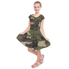 Texture Military Camouflage Repeats Seamless Army Green Hunting Kids  Short Sleeve Dress