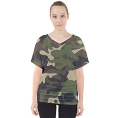 Texture Military Camouflage Repeats Seamless Army Green Hunting V-Neck Dolman Drape Top