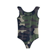 Texture Military Camouflage Repeats Seamless Army Green Hunting Kids  Frill Swimsuit