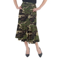 Texture Military Camouflage Repeats Seamless Army Green Hunting Midi Mermaid Skirt by Cowasu