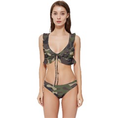 Texture Military Camouflage Repeats Seamless Army Green Hunting Low Cut Ruffle Edge Bikini Set