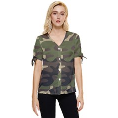 Texture Military Camouflage Repeats Seamless Army Green Hunting Bow Sleeve Button Up Top by Cowasu