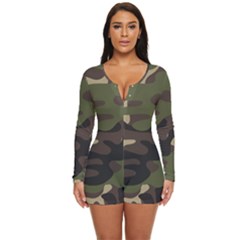 Texture Military Camouflage Repeats Seamless Army Green Hunting Long Sleeve Boyleg Swimsuit