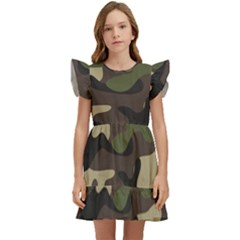 Texture Military Camouflage Repeats Seamless Army Green Hunting Kids  Winged Sleeve Dress by Cowasu