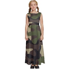 Texture Military Camouflage Repeats Seamless Army Green Hunting Kids  Satin Sleeveless Maxi Dress