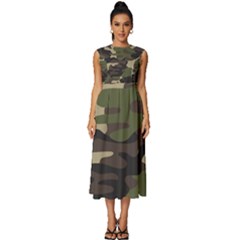 Texture Military Camouflage Repeats Seamless Army Green Hunting Sleeveless Round Neck Midi Dress