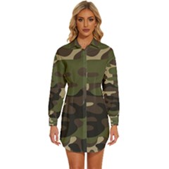 Texture Military Camouflage Repeats Seamless Army Green Hunting Womens Long Sleeve Shirt Dress