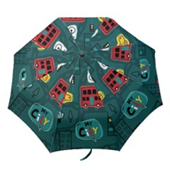 Seamless Pattern With Vehicles Building Road Folding Umbrellas by Cowasu