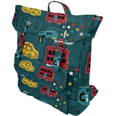 Seamless Pattern With Vehicles Building Road Buckle Up Backpack