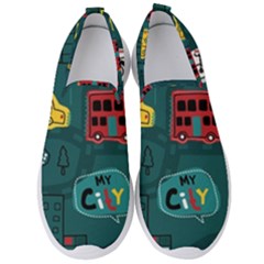 Seamless Pattern With Vehicles Building Road Men s Slip On Sneakers