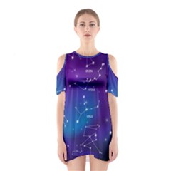 Realistic Night Sky With Constellations Shoulder Cutout One Piece Dress by Cowasu