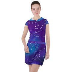 Realistic Night Sky With Constellations Drawstring Hooded Dress by Cowasu