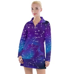 Realistic Night Sky With Constellations Women s Long Sleeve Casual Dress by Cowasu