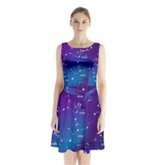 Realistic Night Sky With Constellations Sleeveless Waist Tie Chiffon Dress by Cowasu
