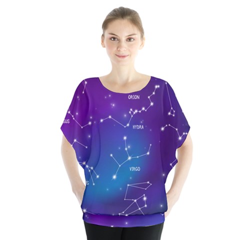 Realistic Night Sky With Constellations Batwing Chiffon Blouse by Cowasu