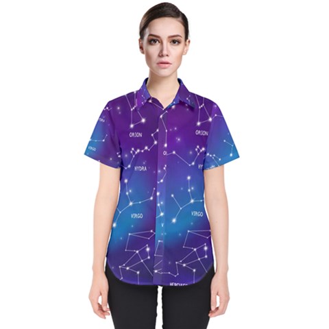 Realistic Night Sky With Constellations Women s Short Sleeve Shirt by Cowasu