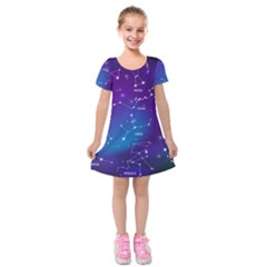 Realistic Night Sky With Constellations Kids  Short Sleeve Velvet Dress by Cowasu