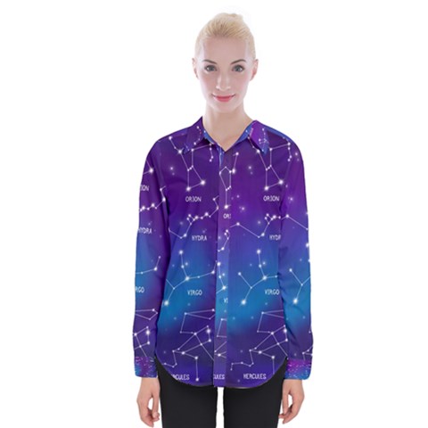 Realistic Night Sky With Constellations Womens Long Sleeve Shirt by Cowasu