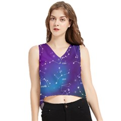 Realistic Night Sky With Constellations V-neck Cropped Tank Top by Cowasu