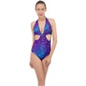 Realistic Night Sky With Constellations Halter Front Plunge Swimsuit View1