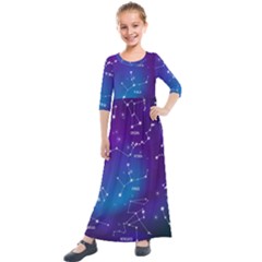 Realistic Night Sky With Constellations Kids  Quarter Sleeve Maxi Dress by Cowasu