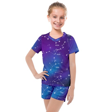 Realistic Night Sky With Constellations Kids  Mesh Tee And Shorts Set by Cowasu