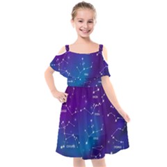 Realistic Night Sky With Constellations Kids  Cut Out Shoulders Chiffon Dress by Cowasu