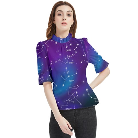 Realistic Night Sky With Constellations Frill Neck Blouse by Cowasu