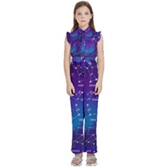 Realistic Night Sky With Constellations Kids  Sleeveless Ruffle Edge Band Collar Chiffon One Piece by Cowasu