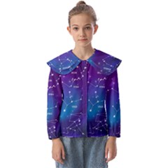 Realistic Night Sky With Constellations Kids  Peter Pan Collar Blouse by Cowasu