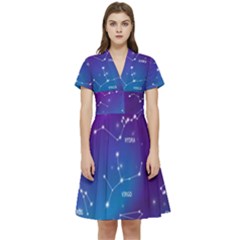 Realistic Night Sky With Constellations Short Sleeve Waist Detail Dress by Cowasu