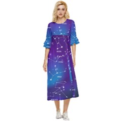 Realistic Night Sky With Constellations Double Cuff Midi Dress by Cowasu