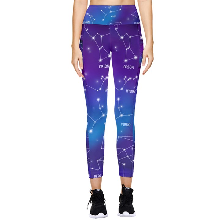 Realistic Night Sky With Constellations Pocket Leggings 