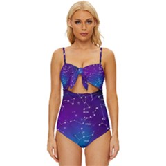 Realistic Night Sky With Constellations Knot Front One-piece Swimsuit by Cowasu
