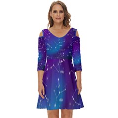 Realistic Night Sky With Constellations Shoulder Cut Out Zip Up Dress by Cowasu