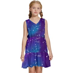 Realistic Night Sky With Constellations Kids  Sleeveless Tiered Mini Dress by Cowasu