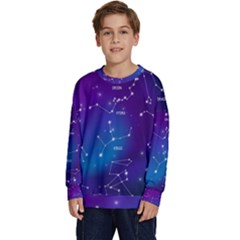 Realistic Night Sky With Constellations Kids  Long Sleeve Jersey by Cowasu