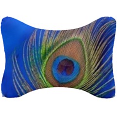 Blue Peacock Feather Seat Head Rest Cushion by Amaryn4rt