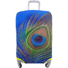 Blue Peacock Feather Luggage Cover (large) by Amaryn4rt