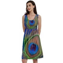 Blue Peacock Feather Classic Skater Dress