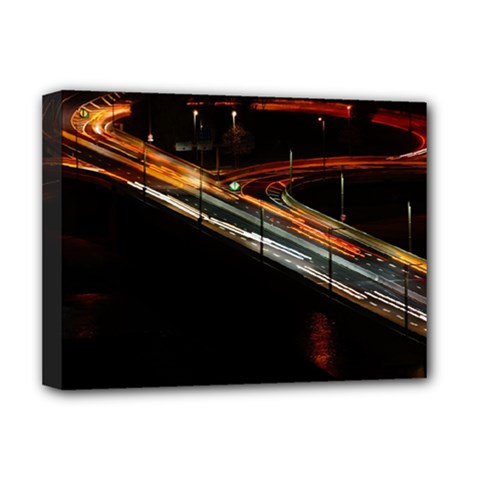 Highway Night Lighthouse Car Fast Deluxe Canvas 16  X 12  (stretched)  by Amaryn4rt