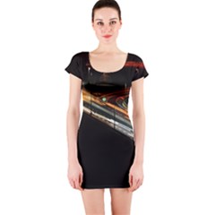 Highway Night Lighthouse Car Fast Short Sleeve Bodycon Dress